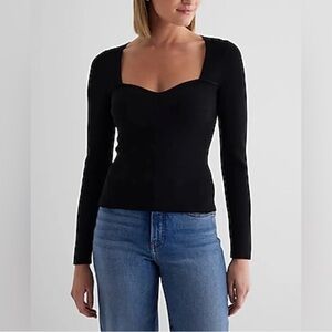 Express Black Ribbed Long Sleeve Top Sweetheart Neckline